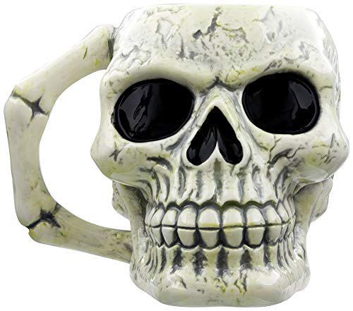 Puckator MUG217 - Taza (cerámica, 12,5 x 12,5 x 10,5 cm), diseño de calavera, color marfil y negro