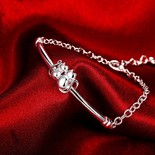 Pulsera femenina Diseño de moda con dos lindos gato encantador de plata Broche de langosta Buen regalo para Navidad en una caja de regalo de joyería