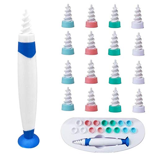 Q-Grips Limpia Oídos, kit limpiador para oídos, Limpiador de Cera de Oídos con Punta Suave en Espiral y 16 Puntas Remplazables de Silicona lavables Para la Higiene, Apto Para todas las Familias(azul)