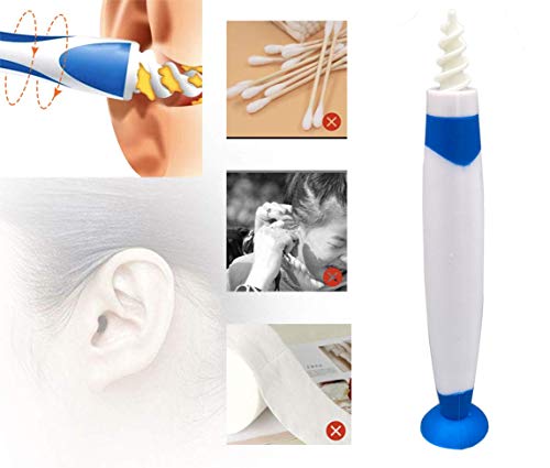 Q-Grips Limpia Oídos, kit limpiador para oídos, Limpiador de Cera de Oídos con Punta Suave en Espiral y 16 Puntas Remplazables de Silicona lavables Para la Higiene, Apto Para todas las Familias(azul)