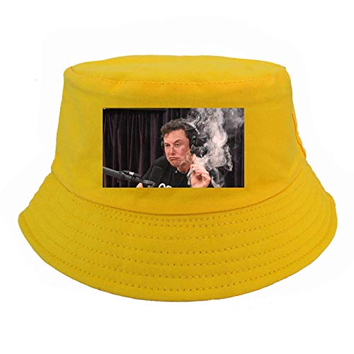 QIANWEIXI Gorros De Pescador Hombre Pop Hombres Mujeres Imprimir Elon Almizcle Fumar Sombrero del Cubo Moda Verano Sombreros del Cubo Unisex Pescador Gorras Panama Cubo-Amarillo