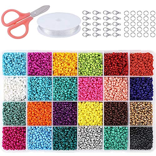 Queta Cuentas de Colores 3mm, 14400pcs Mini Cuentas y Abalorios Cristal para DIY Pulseras Collares Bisutería (24 Colores)