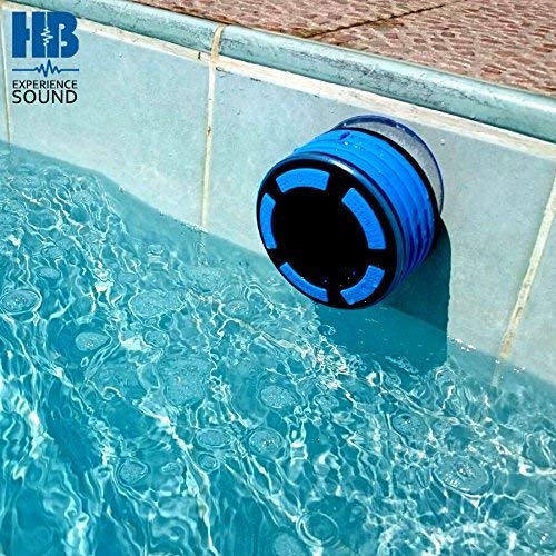 Radios de Ducha - Hydro-Beat Illumination. Altavoz IPX7 portátil totalmente resistente al agua con radio FM integrada y luces de ambiente LED. Recargable usando el micro USB. (Azul y Negro)