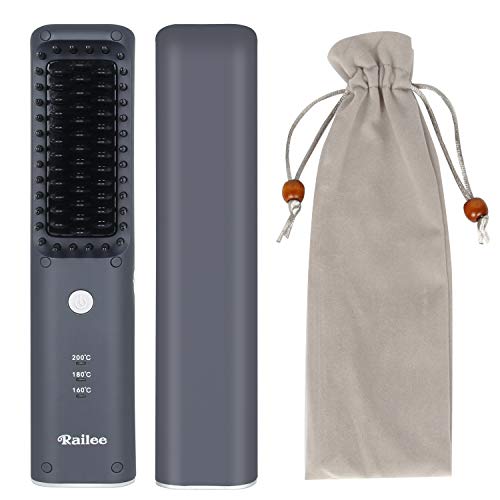 Railee Cepillo Alisador de Pelo, Barba Cepillo Alisador de Pelo Profesional Temperaturas Regulable Cepillo Alisador Recargable por USB para Alisar y Modelar Cabello Barba/Cabello Grueso/Fino/Rizado