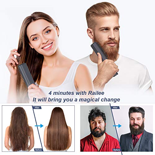 Railee Cepillo Alisador de Pelo, Barba Cepillo Alisador de Pelo Profesional Temperaturas Regulable Cepillo Alisador Recargable por USB para Alisar y Modelar Cabello Barba/Cabello Grueso/Fino/Rizado