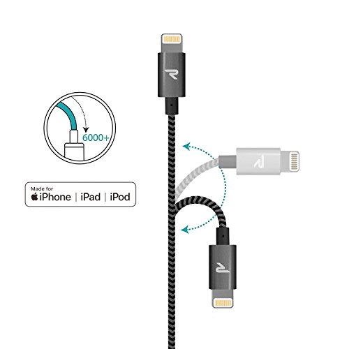 RAMPOW Cable iPhone Cable Lightning 2M Cargador iPhone [Apple MFi Certificado] Nylon Duradero Compatible con iPhone XS MAX XR X 8 Plus 7 Plus 6S 6 Plus 5 5S 5C SE iPad iPod y más - Gris Espacial