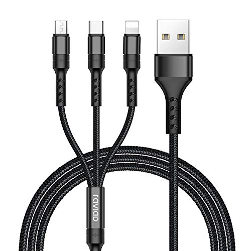 RAVIAD 3 en 1 Multi Cable de Carga, Nylon Multi USB Cargador Cable Múltiples Micro USB Tipo C para Android Galaxy S9/ S8/ S7/ A5, Huawei P20, Honor, Kindle, LG