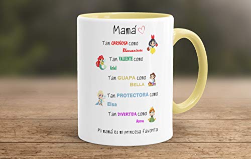 REGALOS ESTRELLA AZUL Tazas Desayuno Originales. Mi mamá es mi Princesa Favorita, Taza Madre, Taza Mama, Regalos Madre, Regalos para Mama, Tazas para el día de la Madre (Amarillo)