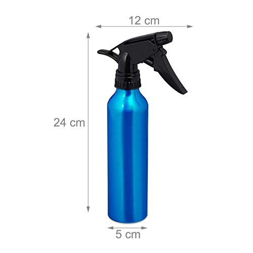 Relaxdays Pulverizador Agua, Set de 3, Capacidad 300 ml, Botes Spray, Atomizador, Botella Peluquería, PP-Aluminio, Azul