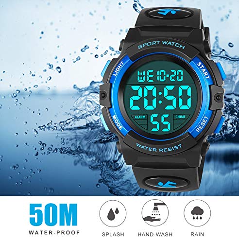 Relojes Infantiles para niños, Reloj Deportivo Digital al Aire Libre a Prueba de Agua con Alarma/Cronómetro, Relojes de Pulsera Digitales Infantiles para niños Cumpleaños Azul RSVOM