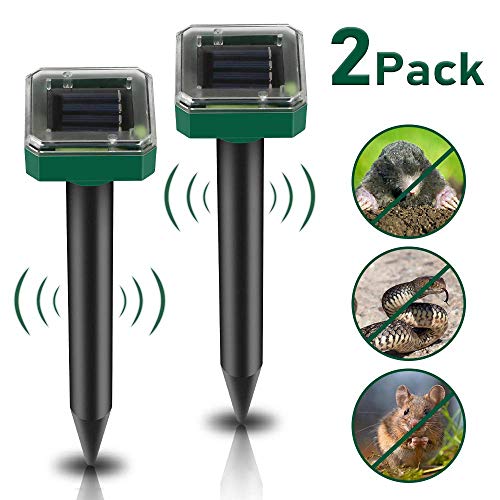 Repelente de Animales Solar, Repelente Solar, Solar Ahuyentador de Topos, IP65 Repelente Ultrasónico para Animales, Repelente Solar Ultrasónico para Jardin Anti Ratóns, Anti Animales (2 Piezas)