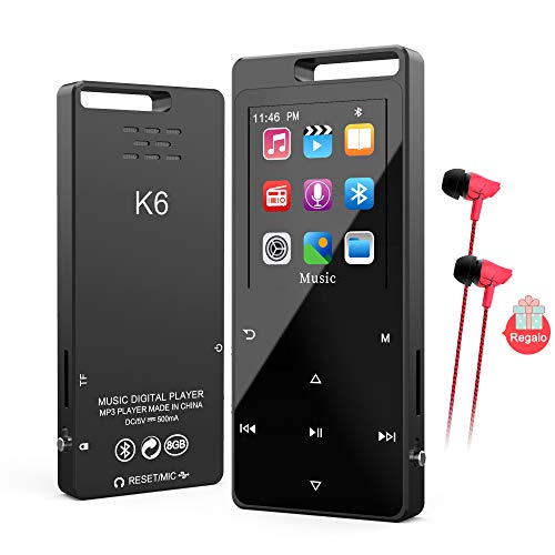 Reproductor MP4 Bluetooth 8 GB,TESECU MP3 Player MP3 Bluetooth Deportivo Cuerpo Efecto Espejo Botón Táctil Radio FM y Reproducción de Video,Grabarora de Voz Soporte hasta 128GB