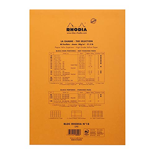 Rhodia 18000C - Bloc de notas (80 páginas, acido libre, hoja en blanco), naranja