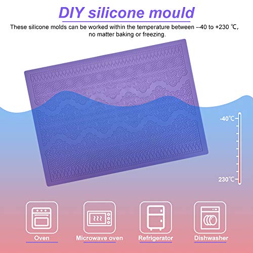 RMENOOR Molde para Tarta de Silicona Moldes de Silicona para Encaje Comestible Molde de Silicona Fondant con Brocha de Aceite, 15,2 x 11,2 Pulgadas, Violeta, Molde para Decoración de Tartas