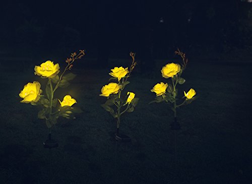 Rosas con luces solares LED para decoración de exteriores, Amarillo