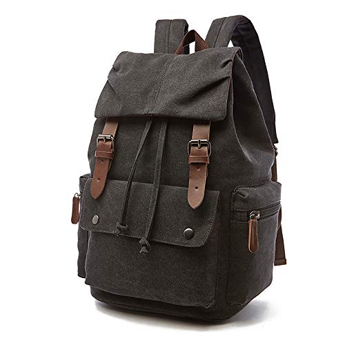 Rufun Mochila de Lona Vintage para portátiles Mochilas de Viaje Bolsa de Gran Capacidad Unisex (Negro)