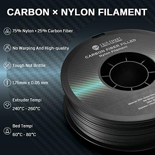 SainSmart - Bobina de 1,75 mm de filamento de nailon relleno de fibra de carbono Epa-CF, 1 kg, para impresora 3D, de color negro