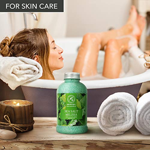 Sales de Baño Melissa 600g - con Aceite Esencial Natural Melissa - Mejor para un Buen Sueño - Alivio para el Estrés - Belleza - Relajante - Baño - Cuidado Corporal