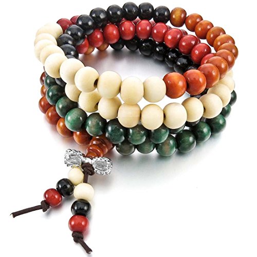 Sandalo Pulsera - SODIAL(R)8mm Madera Pulsera Brazalete Eslabones Link Enlace Muneca Collar Cadena Tibetano Budista Colorido Color Multicolor Sandalo 108pcs Bead Oracion Budismo Budista Elastico