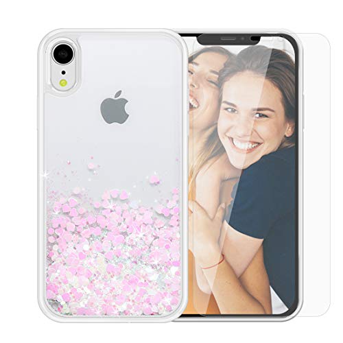 SanLead Funda para iPhone XR, Caja de Teléfono Protectora de Arte Líquido con Amor Rebanadas Brillantes Protección Engrosada a Prueba de Golpes y Arañazos Soporte de Carga Inalámbrica