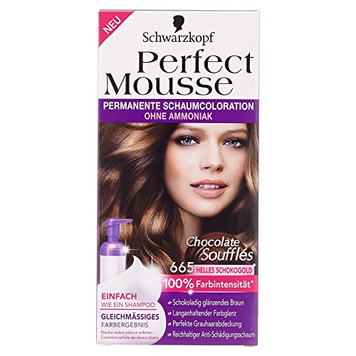 Schwarzkopf Perfect Mousse Colorante de espuma permanente 665 | Chocolate Oro Nivel 3 | 1 paquete | 1 x 93 ml