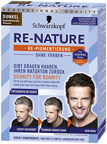 Schwarzkopf Re-Nature Re-pigmentation, Men Dark Step, 1 paquete, 2 x 50 ml de tinte para el cabello y 2 x 22.5 ml de champú