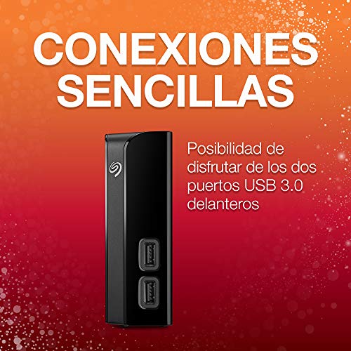 Seagate Backup Plus Hub, 6 TB, Disco duro externo HDD, USB 3.0 para ordenador de sobremesa, estación de trabajo, PC y Mac, 2 puertos USB, 2 meses de suscripción a Adobe CC Photography (STEL6000200)