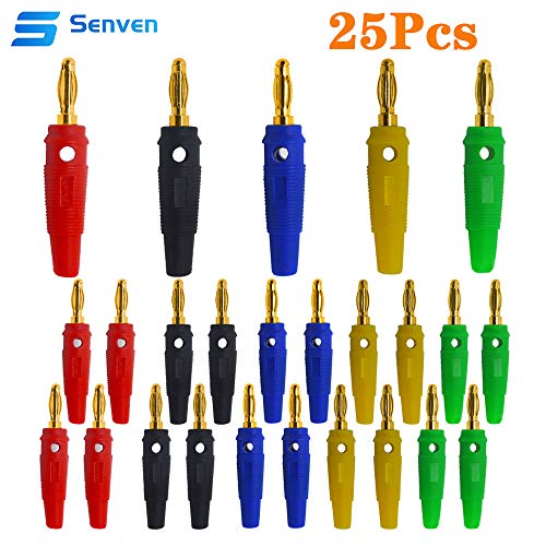 Senven 25 piezas de 4 mm Conector para Banana Speaker, Banana Connector Gold plated, 4 mm Connector Audio Cable Speaker, enchufe banana altavoz av. (tipo A) - 5 colores.