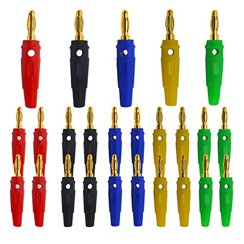 Senven 25 piezas de 4 mm Conector para Banana Speaker, Banana Connector Gold plated, 4 mm Connector Audio Cable Speaker, enchufe banana altavoz av. (tipo A) - 5 colores.