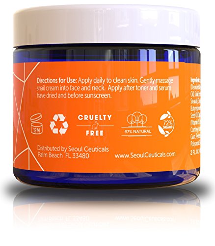 Seoul Ceuticals Korean Skin Care Snail Repair Cream Moisturiser - 97.5% Snail Mucin Extract - All In One Recovery Power For The Most Effective Korean Beauty Routine - 60ml