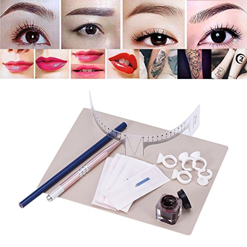 Set de ejercicios de maquillaje permanente para tatuajes de cejas, bolígrafo de micro agujas, bolígrafo de microblading para cejas, vasos de tinta, set de piel práctico, crema para cejas para tatuajes