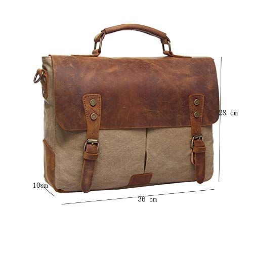 SHENGY Bolso para Hombres De Lona Marrón, Maletín De Cuero, Bolsa De Viaje De Negocios De Cuero, Estuche para Laptop De 14 Pulgadas, Almacenamiento De Gran Capacidad,3