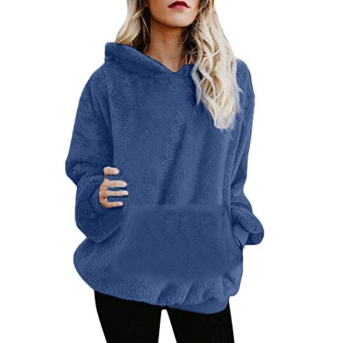 SHOBDW Liquidación Venta Mujer Sudadera con Capucha Suelta Tallas Grandes Jersey de Mujer Jersey otoño Invierno Manga Larga Remata Abrigo cálido (L, Azul Oscuro)