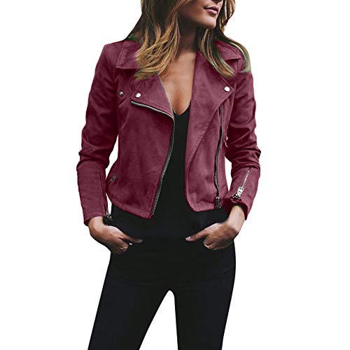 SHOBDW LiquidacióN Ventas Mujeres SeñOras Retro SóLido Remache Cremallera Chaqueta De Bombardero Fresco Ocasional De Manga Larga OtoñO Abrigo De Invierno Outwear (3XL, Rojo)