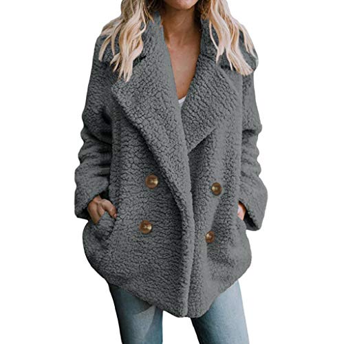 SHOBDW Mujer Chaqueta para Mujer de Moda Sólida Chaqueta Casual Otoño Invierno Tops de Manga Larga Parka cálida Outwear Abrigo para Mujer Turn Down Collar Overcoat Ladies Outercoat (XL, Gris)