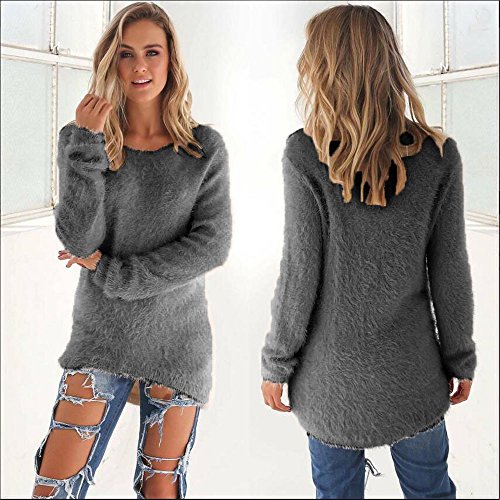 SHOBDW Mujer Suéter para Mujer Cuello Redondo Cárdigan Ocasional Sólido Suelto Otoño Invierno Tops de Manga Larga Cálido Prendas de Punto Jersey Jerséis Blusa Abrigo Vestido(Gris,XL)