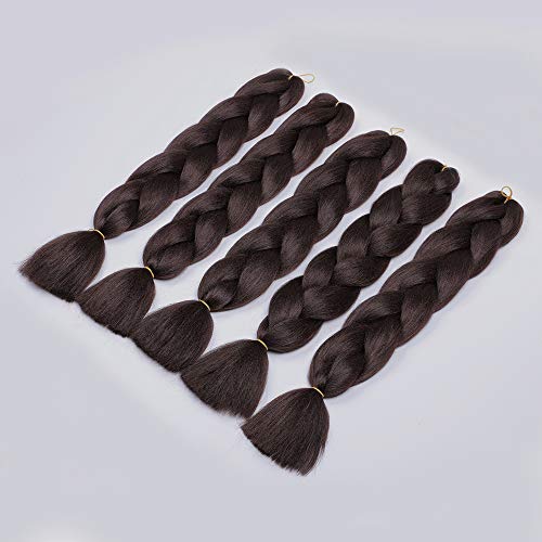 Showjarlly 5 Piezas Ombre Jumbo Braid Pelo Sintético 24 Pulgadas 100g Kanekalon Extensiones de Trenzado de Cabello Para Ganchillo Trenzado Trenzado de Pelo (5PCS, A4# Marrón Chocolate)