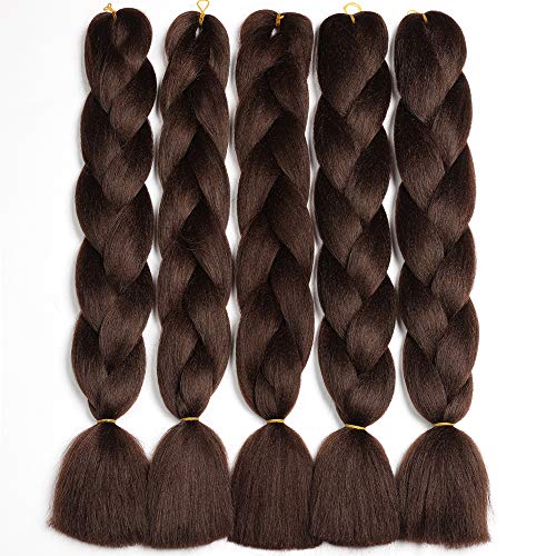 Showjarlly 5 Piezas Ombre Jumbo Braid Pelo Sintético 24 Pulgadas 100g Kanekalon Extensiones de Trenzado de Cabello Para Ganchillo Trenzado Trenzado de Pelo (5PCS, A4# Marrón Chocolate)