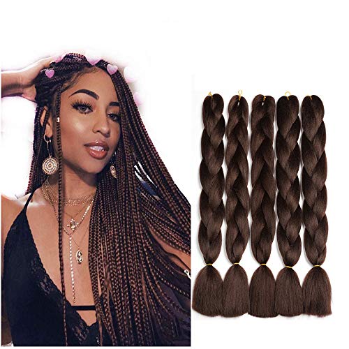 Showjarlly 5 Piezas Ombre Jumbo Braid Pelo Sintético 24 Pulgadas 100g Kanekalon Extensiones de Trenzado de Cabello Para Ganchillo Trenzado Trenzado de Pelo (5PCS, A4# Marrón Chocolate)