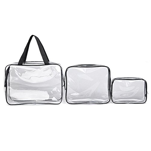 Shyymaoyi - Bolsa de cosméticos transparente y portátil, impermeable, con cremallera, color negro