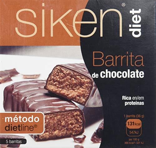 SIKEN Diet - Barrita de chocolate de 36 g. Estuche de 5 unidades. 131 Kcal/barrita.