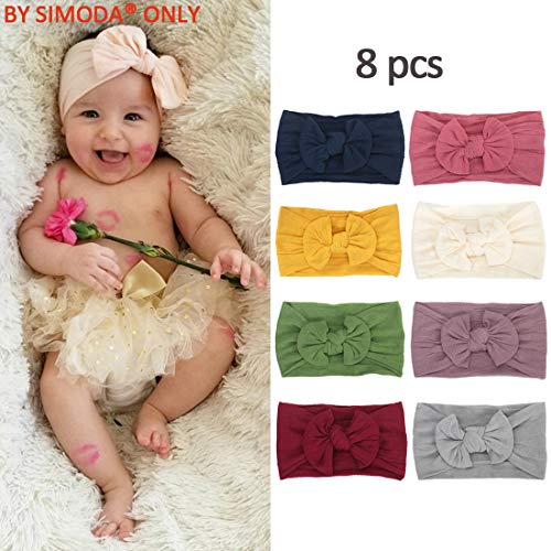 Simoda Joyfeel's Store Cintas para el pelo de Nylon para bebés Turbante Knotted Girls Hairband Super suave y elástica Wrap para recién nacidos Toddle para niños (Pack of 8#1)