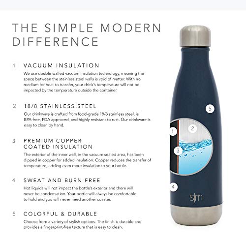 Simple Modern Wave 500ml Termo Botella Agua Acero Inoxidable, Botella Termica Mantiene el Frio por 24 horas Aislada al Vacío Doble Pared para Deporte café o viaje -Océano Profundo