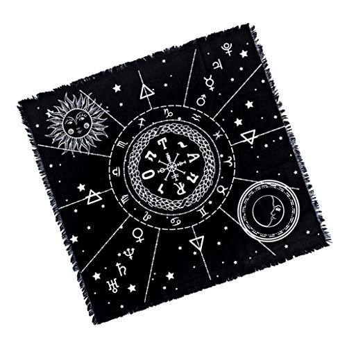 SM SunniMix 1pc Constellation Tarot Table Card Cloth Tassel 49cm Soft Fabric Square