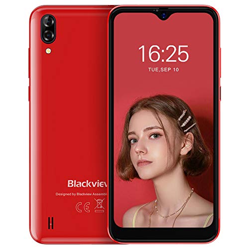 Smartphone Libre, Blackview A60 Teléfono Móvil 16GB ROM (128GB SD), Pantalla 6.1" Water-Drop Screen Movil, 13MP+2MP+5MP, 4080mAh Batería, Android 8.1 Movil Libre Dual SIM, GPS/WiFi/Hotspot-Rojo