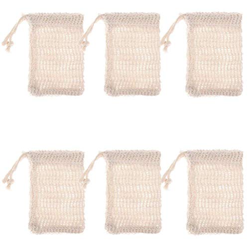 SODIAL 6 Piezas Bolsas de Jabón Exfoliante Natural Bolsas de Jabón de Sisal Hechas A Mano Sostenedor Bolsa de Ahorro de Jabón de Sisal Natural Bolsas Sostenedor para Jabon de Ba？o