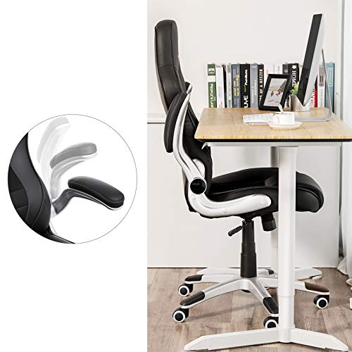 SONGMICS Silla de Oficina Giratoria, Silla Ergonómica, con Apoyabrazos abatibles, Base de Estrella de Nylón, Carga Máxima de 150 kg, Negro OBG63BK