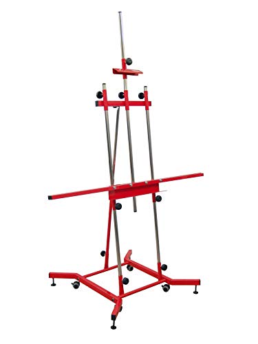 Sonpó Online - Modelo Goya XL - Caballete de pintura profesional para pintar cuadros - Estructura de acero de alta resistencia con acabados en color rojo - CUADROS HASTA 3 METROS