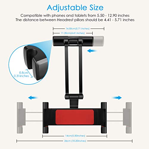 Soporte Tablet Coche, SAWAKE Soporte Tableta Reposacabezas de 5,5" a 12,90", Soporte Asiento Universal Ajustable 360°,Car Tablet Holder para IPad Pro, IPad Mini, Tabletas, Kindle, E-Redear y Otros