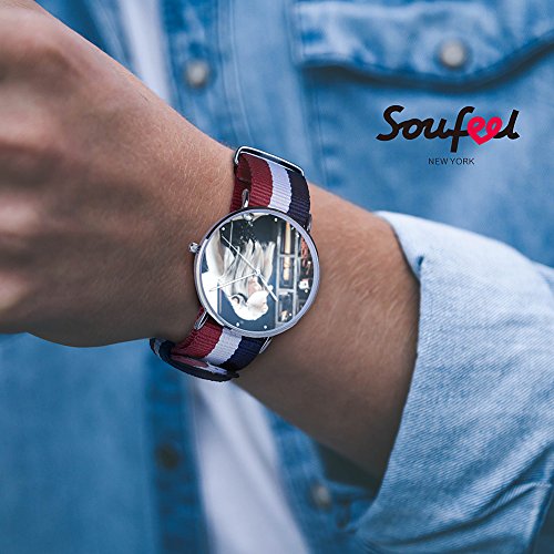 SOUFEEL Reloj Personalizado Foto y Grabado Caracteres Banda Nylon Impermeable Ultra-Delgada Clásico Regalo para Familia Mujer Novia Bebe Nuevo con Caja Elegante